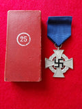 Nazi Third Reich 25 Years Long Service Medal with original ribbon, pin and box of issue